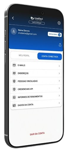 Tela de funcionalidades do app Crediavi